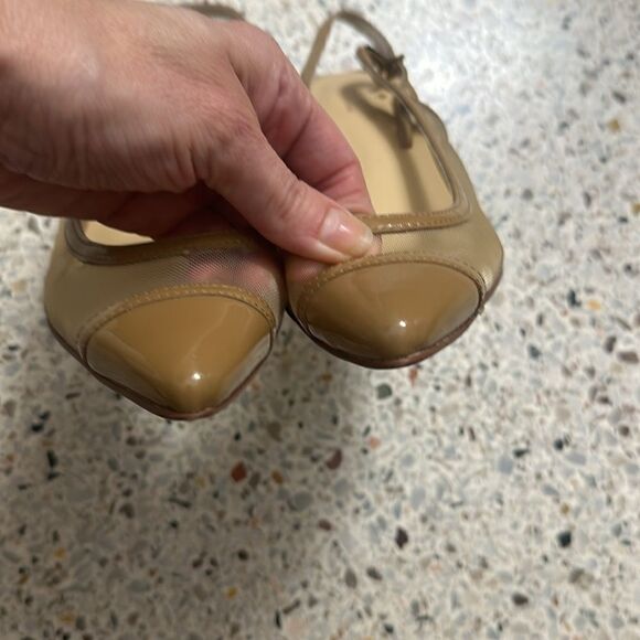 Kate Spade mesh slingback patent trim heels pump tan nude beige 7 - Picture 9 of 10
